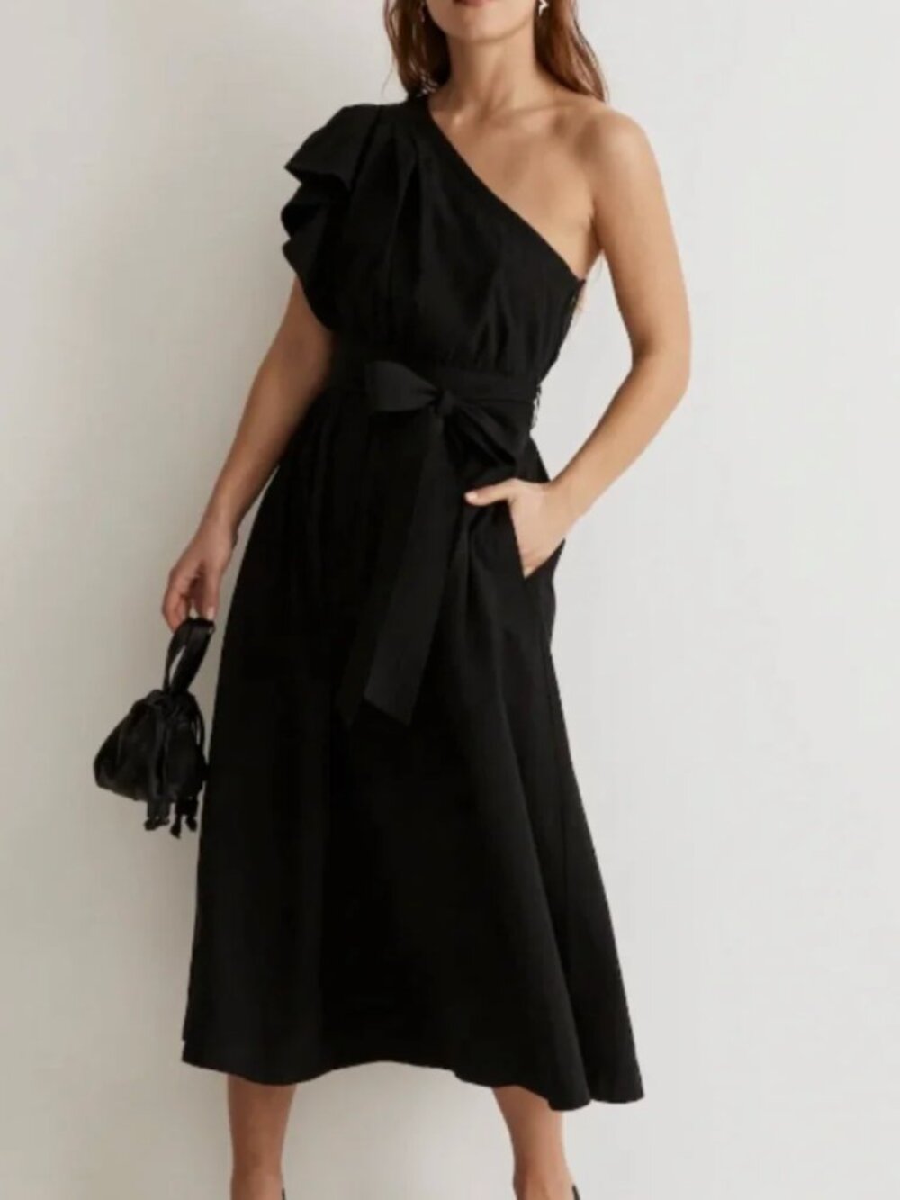 MADEWELL One-shoulder cotton dress Black Size 0